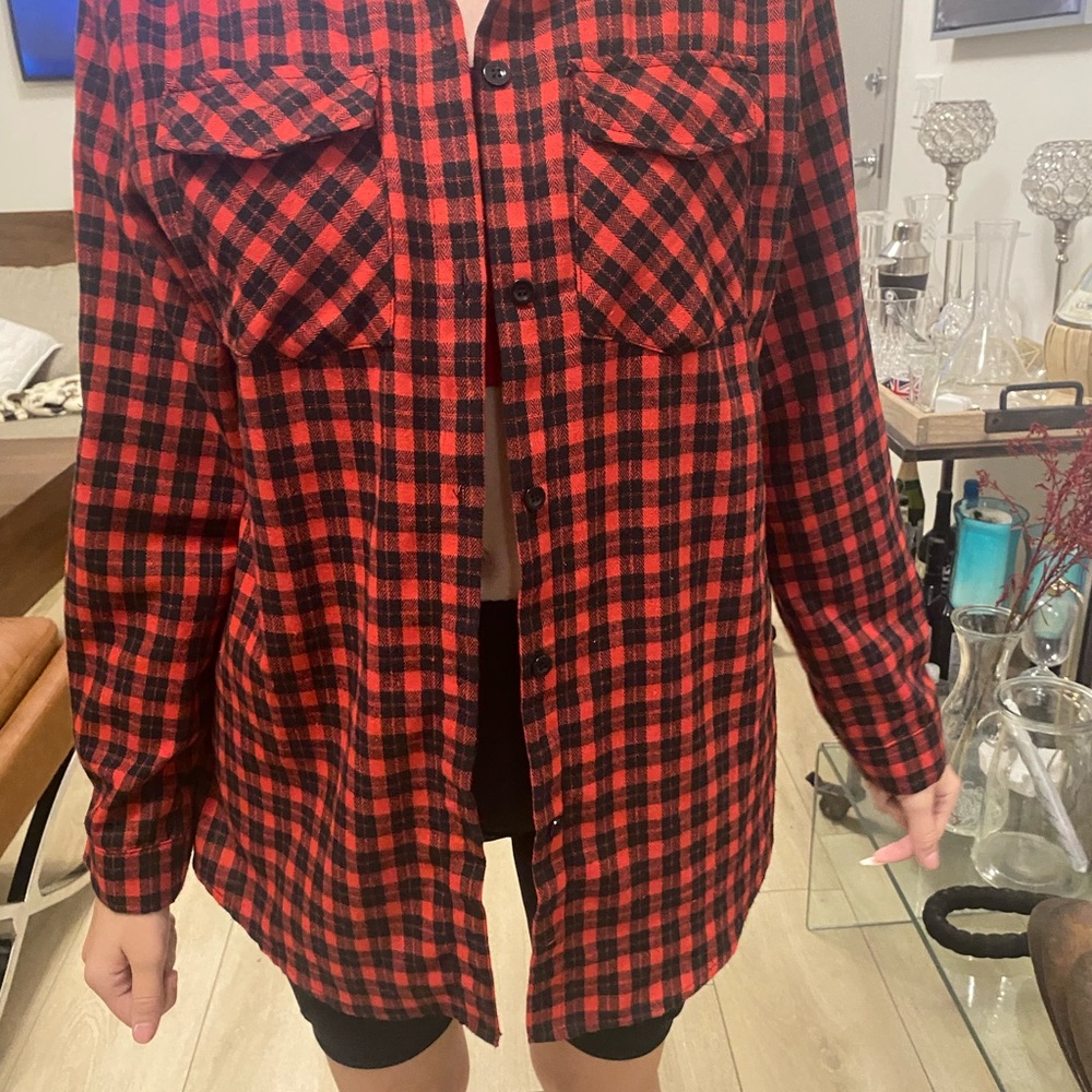 Summer long sleeve plaid shirt for woman . Size M - Picture 2 of 3